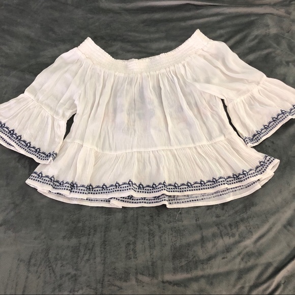 Xhilaration Off-the-Shoulder Embroidered Shirt - Picture 2 of 6